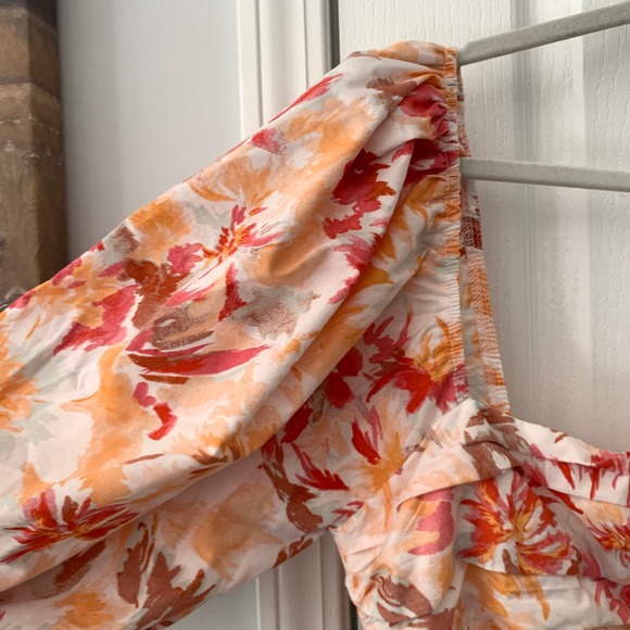 Abercrombie & Fitch Floral Puff Sleeve Mini Dress Orange Pink Ruched Smocked XL - Picture 7 of 9